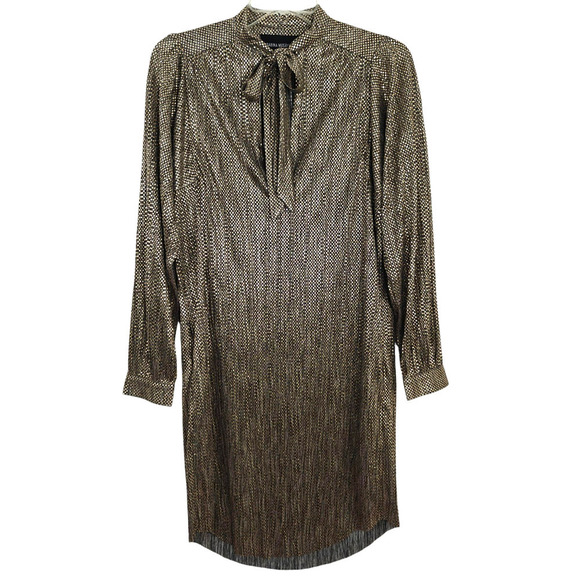 Anthropologie Sabina Musayev Tie Neck Shirt Dress Size XS Gold Metallic Shimmer - Picture 2 of 12